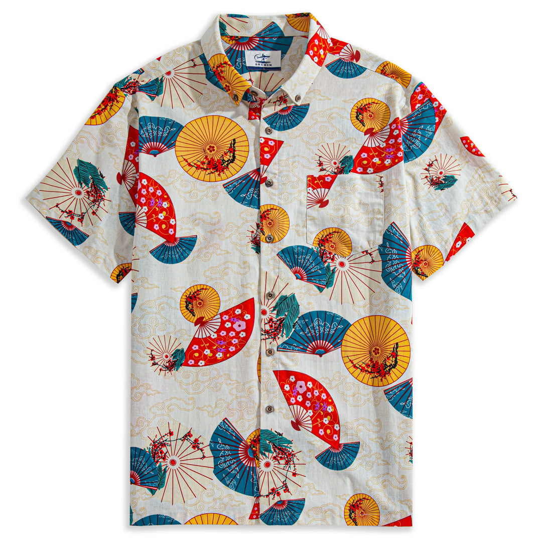 Kyoto Folding Fan Aloha Shirt Beige