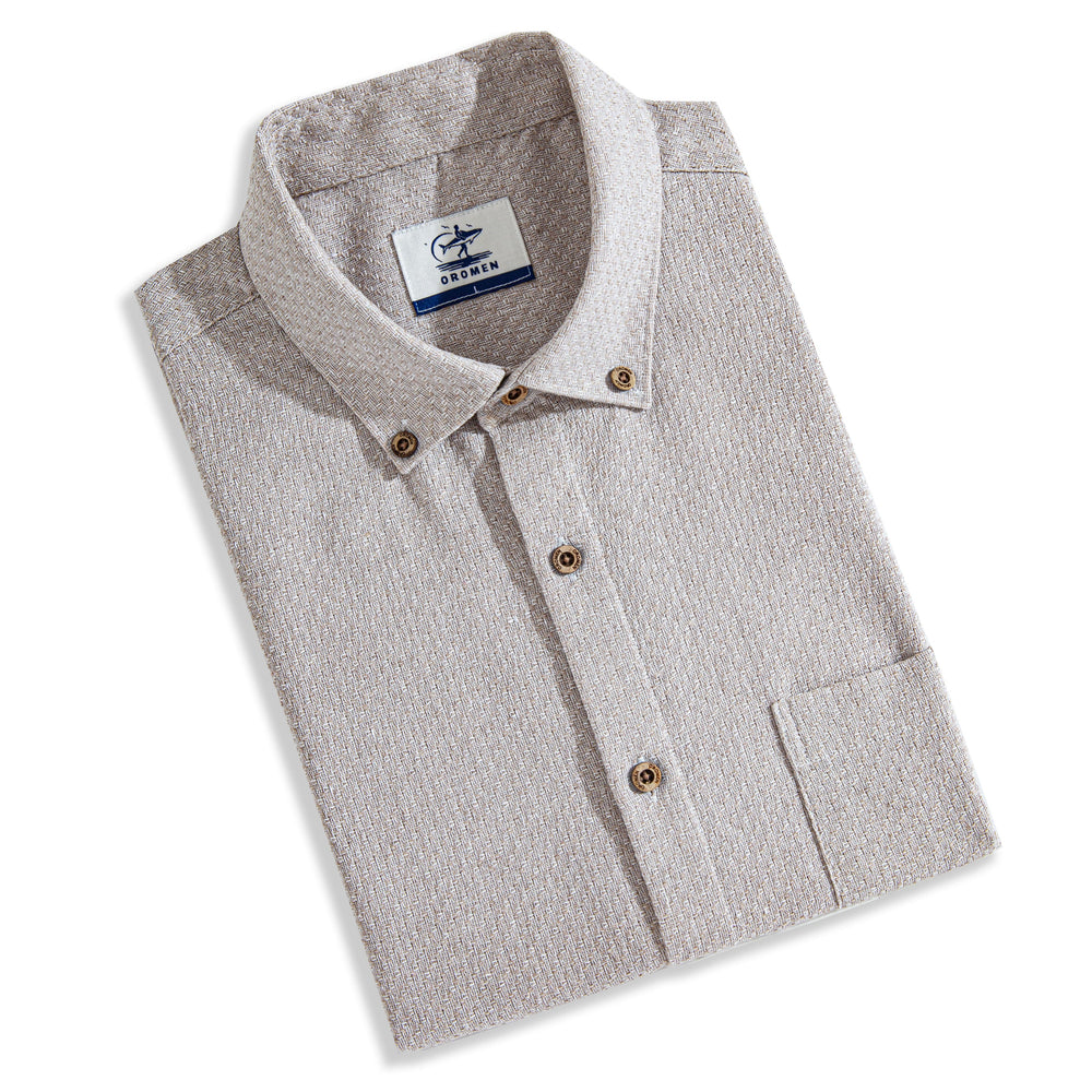 Two-Tone Woven Cotton & Linen Long Sleeve Shirt