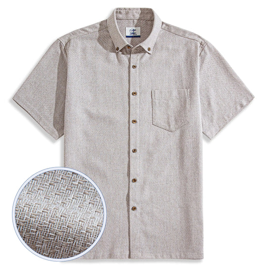 Two-Tone Woven Cotton & Linen Short Sleeve Shirt