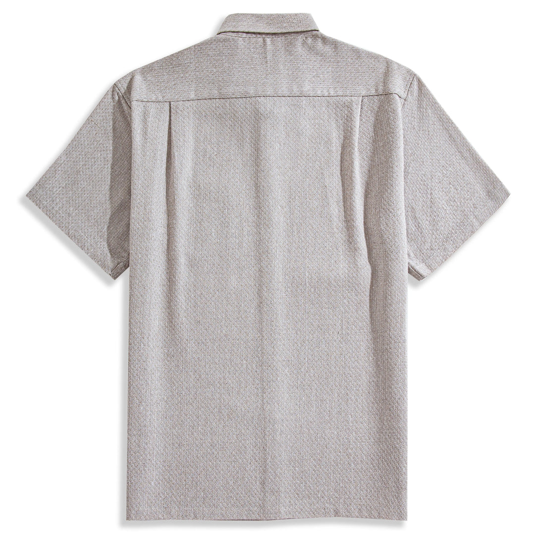 Two-Tone Woven Cotton & Linen Short Sleeve Shirt